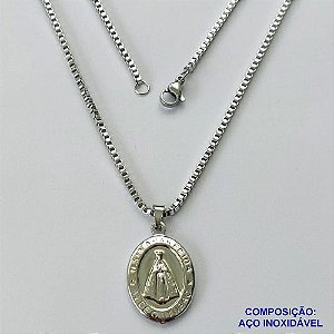 GARGANTILHA EM AÇO INOXIDÁVEL(CX89) - (ACO1035) - GARGANTILHA (1035) PINGENTE NOSSA SENHORA APARECIDA 17MM(E0945)- TAMANHO 50CM - FECHO LAGOSTA - COMPOSIÇÃO: AÇO INOXIDÁVEL - AÇO1475