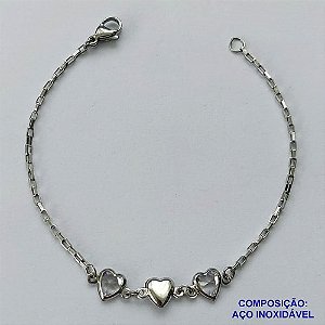 PULSEIRA EM AÇO INOXIDÁVEL - (ACO1012) - PULSEIRA COM CORAÇÃO EM ZIRCÔNIA CRISTAL - TAMANHO 17CM - FECHO LAGOSTA - COMPOSIÇÃO: AÇO INOXIDÁVEL - AÇO1477
