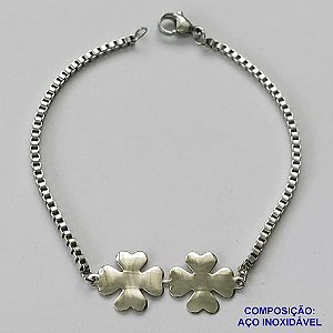 PULSEIRA EM AÇO INOXIDÁVEL  (CX89)- (ACO1035) - PULSEIRA COM TREVO LISO 12MM- TAMANHO 17CM - FECHO LAGOSTA - COMPOSIÇÃO: AÇO INOXIDÁVEL - AÇO1480