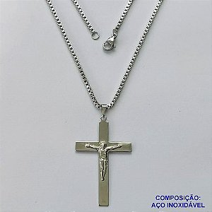 GARGANTILHA EM AÇO INOXIDÁVEL(CX89) - (ACO1035) - GARGANTILHA (1035) PINGENTE CRUCIFIXO IMAGEM JESUS CRISTO 28X43MM (E1310)- TAMANHO 50CM - FECHO LAGOSTA - COMPOSIÇÃO: AÇO INOXIDÁVEL - AÇO1481