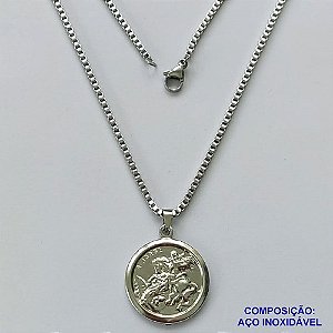 GARGANTILHA EM AÇO INOXIDÁVEL(CX89) - (ACO1035) - GARGANTILHA (1035) PINGENTE SÃO JORGE 22MM (E0937)- TAMANHO 50CM - FECHO LAGOSTA - COMPOSIÇÃO: AÇO INOXIDÁVEL - AÇO1484