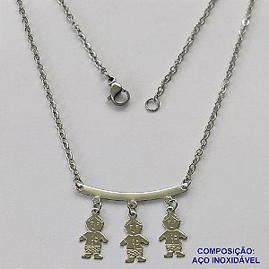 GARGANTILHA EM AÇO INOXIDÁVEL - (ACO03C) - GARGANTILHA PINGENTE CANGA 3 MENINOS - TAMANHO 45CM - FECHO LAGOSTA - COMPOSIÇÃO: AÇO INOXIDÁVEL - AÇO1488