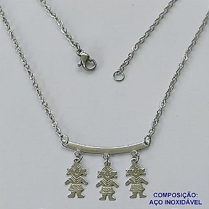GARGANTILHA EM AÇO INOXIDÁVEL - (ACO03C) - GARGANTILHA PINGENTE CANGA 3 MENINAS - TAMANHO 45CM - FECHO LAGOSTA - COMPOSIÇÃO: AÇO INOXIDÁVEL - AÇO1489