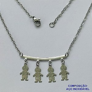 GARGANTILHA EM AÇO INOXIDÁVEL - (ACO03C) - GARGANTILHA PINGENTE CANGA 4 MENINOS  - TAMANHO 45CM - FECHO LAGOSTA - COMPOSIÇÃO: AÇO INOXIDÁVEL - AÇO1492