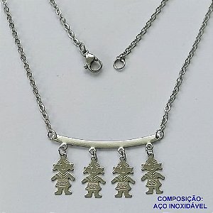 GARGANTILHA EM AÇO INOXIDÁVEL - (ACO03C) - GARGANTILHA PINGENTE CANGA 4 MENINAS - TAMANHO 45CM - FECHO LAGOSTA - COMPOSIÇÃO: AÇO INOXIDÁVEL - AÇO1493