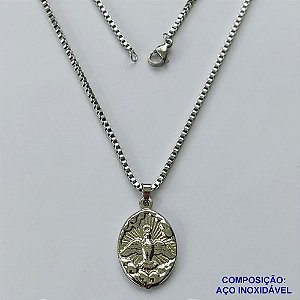 GARGANTILHA EM AÇO INOXIDÁVEL (CX89) - (ACO1035) - GARGANTILHA PINGENTE ESPÍRITO SANTO 17MM(E0945) - TAMANHO 50CM - FECHO LAGOSTA - COMPOSIÇÃO: AÇO INOXIDÁVEL - AÇO1496