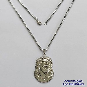 GARGANTILHA EM AÇO INOXIDÁVEL(CX89) - (ACO1035) - GARGANTILHA PINGENTE JESUS CRISTO 26MM(E1171) - TAMANHO 50CM - FECHO LAGOSTA - COMPOSIÇÃO: AÇO INOXIDÁVEL - AÇO1497