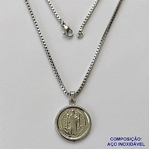 GARGANTILHA EM AÇO INOXIDÁVEL(CX89) - (ACO1035) - GARGANTILHA PINGENTE SÃO BENTO 22MM(E0255) - TAMANHO 50CM - FECHO LAGOSTA - COMPOSIÇÃO: AÇO INOXIDÁVEL - AÇO1498