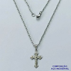 GARGANTILHA EM AÇO INOXIDÁVEL (CX89) -  GARGANTILHA (E0166) COM PINGENTE CRUCIFIXO 13X20MM- TAMANHO - 50CM -  + EXTENSOR COMPOSIÇÃO: AÇO INOXIDÁVEL - AÇO1505