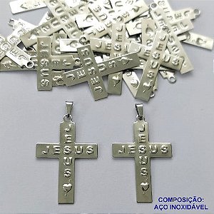 PINGENTE EM AÇO INOXIDÁVEL (CX89) -  GARGANTILHA (E0994) CRUCIFIXO ESCRITO JESUS 22X30MM- COMPOSIÇÃO: AÇO INOXIDÁVEL - AÇO1506