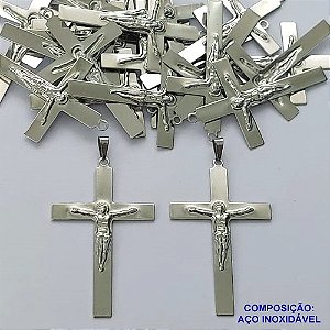 PINGENTE EM AÇO INOXIDÁVEL (CX89) -  GARGANTILHA (E1310) CRUCIFIXO IMAGEM JESUS CRISTO 28X40MM- COMPOSIÇÃO: AÇO INOXIDÁVEL - AÇO1507