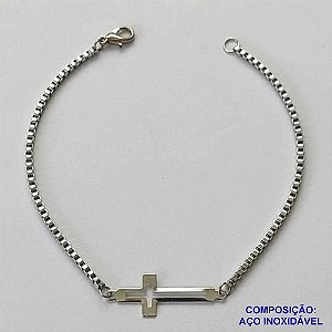 PULSEIRA EM AÇO INOXIDÁVEL (CX89) (AÇO1035) - PULSEIRA EM AÇO INOXÍDAVEL (E1303) CRUCIFIXO - TAMANHO- 19CM - COMPOSIÇÃO: AÇO INOXIDÁVEL - AÇO1508