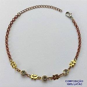 PULSEIRA NO BRUTO PRONTO PARA O BANHO(CX90) - PULSEIRA STRASS E FLORES - TAMANHO 18CM - PESO 3,1GR - FECHO LAGOSTA - BRU13584
