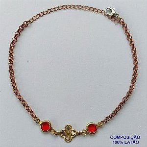 PULSEIRA NO BRUTO PRONTO PARA O BANHO(CX92) - PULSEIRA VAN CLEFF COM PEDRA VERMELHA- TAMANHO 18CM - PESO 3,1GR - FECHO LAGOSTA - BRU13587