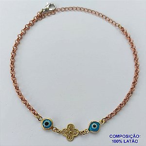 PULSEIRA NO BRUTO PRONTO PARA O BANHO(CX94) - PULSEIRA TIPO VAN CLEFF COM OLHOS GREGOS - TAMANHO 18CM - PESO 2,5GR - FECHO LAGOSTA - BRU13591