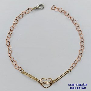 PULSEIRA NO BRUTO PRONTO PARA O BANHO(CX94)- PULSEIRA CORAÇÃO VAZADO AMOR - TAMANHO 18CM - PESO 2,1GR - FECHO LAGOSTA - BRU13594