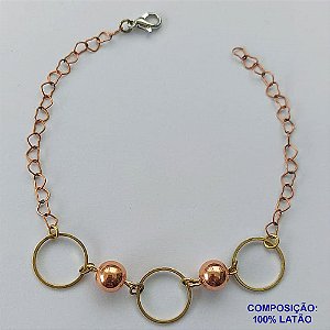 PULSEIRA NO BRUTO PRONTO PARA O BANHO(CX92) - PULSEIRA CÍRCULOS VAZADOS - TAMANHO 18CM - PESO 2,3GR - FECHO LAGOSTA - BRU13595