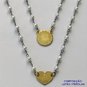 ESCAPULÁRIO NO BRUTO PRONTO PARA O BANHO(CX91) COM CORRENTE TODA EM PÉROLA 4MM - PESO TOTAL 4.9GR PINGENTES (NOSSA SRA APARECIDA / MEDALHA DO PAI NOSSO - BRU13598