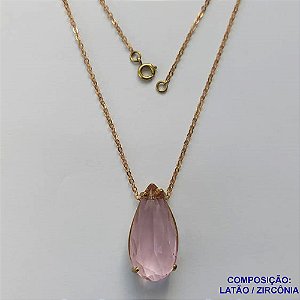 GARGANTILHA NO BRUTO PRONTO PARA BANHO(CX94) - CORRENTE CADEADO 45CM + EXTENSOR COM PINGENTE ZIRCÔNIA ROSA 15X30MM - PESO: 7GR - BRU13602