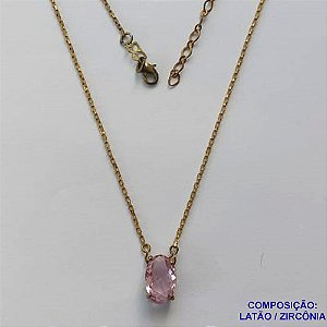 GARGANTILHA NO BRUTO PRONTO PARA O BANHO(CX92) - CORRENTE DE 45CM + EXTENSOR IMPORTADA - PINGENTE ZIRCÔNIA ROSA 8X12CM - PESO 3,5GR - COMPOSIÇÃO: LATÃO / ZIRCÔNIA - BRU13603