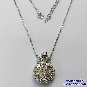 GARGANTILHA NO BRUTO PRONTO PARA BANHO(CX92) - CORRENTE CADEADO DELICADA 45CM + EXTENSOR - PINGENTE CRAVEJADO EM MICRO ZIRCÔNIAS - 21X30CM - PESO TOTAL 9.8GR - BRU13605
