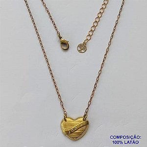 GARGANTILHA NO BRUTO PRONTO PARA BANHO(CX91) - CORRENTE CADEADO 45CM + EXTENSOR COM PINGENTE CORAÇÃO COM PALAVRA JESUS - PESO: 2,7GR - BRU13609
