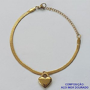 PULSEIRA EM AÇO INOXIDÁVEL DOURADA - (LB359002) PULSEIRA COM PINGENTE CORAÇÃO DUPLO 13MM - TAMANHO: 18CM + EXTENSOR - COMPOSIÇÃO: AÇO INOXIDÁVEL - AÇO1511