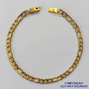 PULSEIRA EM AÇO INOXIDÁVEL DOURADA - (LB086417) PULSEIRA 3X1 LARGURA 4MM - TAMANHO: 20CM FECHO GAVETA  - COMPOSIÇÃO: AÇO INOXIDÁVEL - AÇO1516