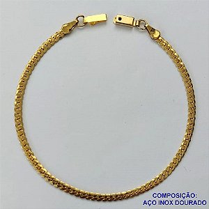 PULSEIRA EM AÇO INOXIDÁVEL DOURADA - (LB086103) LARGURA 2MM - TAMANHO: 18CM FECHO GAVETA  - COMPOSIÇÃO: AÇO INOXIDÁVEL - AÇO1517