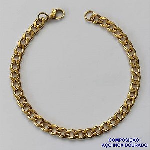 PULSEIRA EM AÇO INOXIDÁVEL DOURADA - (LB069032) LARGURA 5MM - TAMANHO: 19CM - COMPOSIÇÃO: AÇO INOXIDÁVEL - AÇO1519