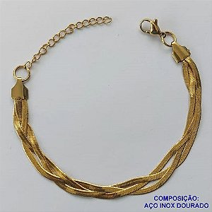 PULSEIRA EM AÇO INOXIDÁVEL DOURADA - (LB026493) - PULSEIRA ENTRELAÇADAS LACRAIA - TAMANHO: 16CM - COMPOSIÇÃO: AÇO INOXIDÁVEL - AÇO1528