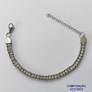 PULSEIRA EM AÇO INOXIDÁVEL - (LB026414) - PULSEIRA COM STRASS LARGURA - 4MM E FECHO LAGOSTA + EXTENSOR  - TAMANHO: 16CM - COMPOSIÇÃO: AÇO INOXIDÁVEL - AÇO1530
