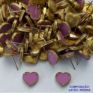 BRINCO NO BRUTO PRONTO PARA O BANHO(CX103) - BRINCO DE PINO TIPO VAN CLEEF CORAÇÃO LILÁS 8X10MM - PESO: 1,6GR - COMPOSIÇÃO LATÃO E RESINA - BRU13623