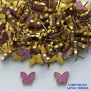 BRINCO NO BRUTO PRONTO PARA O BANHO(CX103) - BRINCO DE PINO TIPO VAN CLEEF BORBOLETA LILÁS 8X10MM - PESO: 1,6GR - COMPOSIÇÃO LATÃO E RESINA - BRU13624