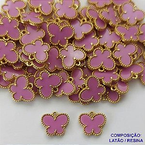 ACESSÓRIO NO BRUTO PRONTO PARA O BANHO(CX100) - PINGENTE TIPO VAN CLEEF BORBOLETA LILÁS COM UMA ARGOLINHA- COMPOSIÇÃO: LATÃO / VIDRO - TAMANHO 10MM -  (VENDIDO POR UNIDADE) PESO TOTAL 0,8GR - BRU0002901
