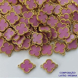 ACESSÓRIO NO BRUTO PRONTO PARA O BANHO - PINGENTE TIPO VAN CLEEF LILÁS COM DUAS ARGOLINHA- COMPOSIÇÃO: LATÃO / RESINA - TAMANHO 10MM -  (VENDIDO POR UNIDADE) PESO TOTAL 0,8GR - BRU0002902