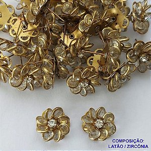 BRINCO NO BRUTO PRONTO PARA O BANHO(CX94) - BRINCO DE PINO  FLOR CRAVEJADO EM ZIRCÔNIAS  - TAMANHO 14MM - PESO TOTAL 2.7GR - BRU13629