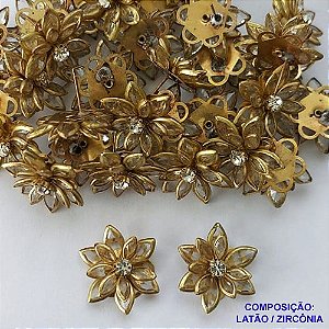 BRINCO NO BRUTO PRONTO PARA O BANHO(CX94) - BRINCO DE PINO  FLOR CRAVEJADO EM ZIRCÔNIAS  - TAMANHO 18MM - PESO TOTAL 3,3GR - BRU13630