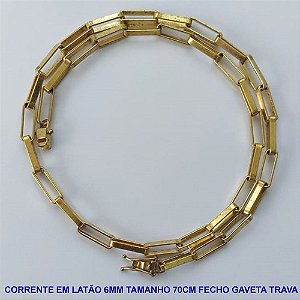 CORRENTE NO BRUTO PRONTO PARA O BANHO - CORRENTE EM LATÃO - (COL991) TAMANHO 70CM - LARGURA 6MM - FECHO GAVETA TRAVA DUPLA - PESO 37,0GR - COMPOSIÇÃO: 100% LATÃO - BRU13635