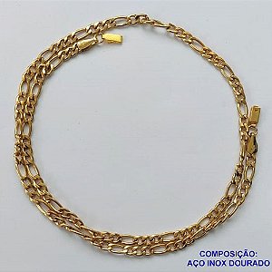 CORRENTE EM AÇO INOXIDÁVEL DOURADO - (LB086306) - CORRENTE 3X1  50CM LARGURA 1MM FECHO GAVETA COMPOSIÇÃO: AÇO INOXIDÁVEL - AÇO1570