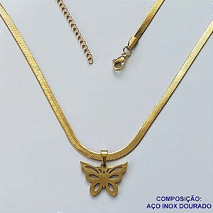 GARGANTILHA EM AÇO INOXIDÁVEL DOURADO(LB026282) - GARGANTILHA COM CORRENTE LACRAIA BORBOLETA 19MM FECHO LAGOSTA + EXTENSOR - TAMANHO: 40CM - COMPOSIÇÃO: AÇO INOXIDÁVEL - AÇO1581