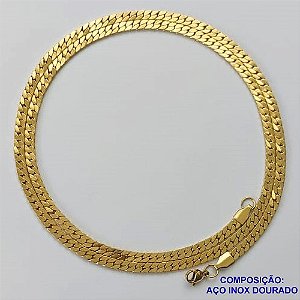 CORRENTE EM AÇO INOXIDÁVEL DOURADO - (LB026253) - CORRENTE 60CM LARGURA 3MM FECHO LAGOSTA COMPOSIÇÃO: AÇO INOXIDÁVEL - AÇO1582