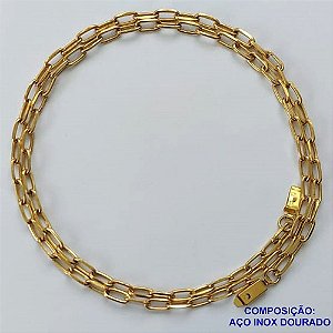CORRENTE EM AÇO INOXIDÁVEL DOURADO - (LB086364) - CORRENTE 60CM LARGURA 3MM FECHO GAVETA COMPOSIÇÃO: AÇO INOXIDÁVEL - AÇO1584