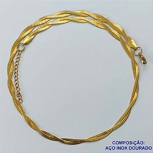 CORRENTE EM AÇO INOXIDÁVEL DOURADO - (LB026478) - CORRENTE LACRAIA TRANÇADA 40CM LARGURA 2MM FECHO LAGOSTA COMPOSIÇÃO : AÇO INOXIDÁVEL - AÇO1585
