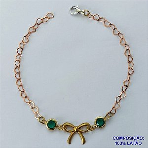 PULSEIRA PRONTO PARA O BANHO(CX96) - PULSEIRA COM LAÇO  E PEDRA CRISTAL VERDE TAMANHO 18CM - PESO TOTAL 2,5GR - BRU13641