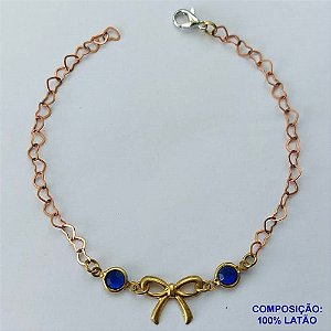 PULSEIRA PRONTO PARA O BANHO(CX96) - PULSEIRA COM LAÇO E  PEDRAS CRISTAIS AZUL TAMANHO 18CM - PESO TOTAL 2,5GR - BRU13643