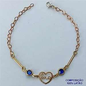 PULSEIRA PRONTO PARA O BANHO(CX96) - PULSEIRA COM CORAÇÃO LOVE E PEDRAS CRISTAIS AZUÍS TAMANHO 19CM - PESO TOTAL 2,1GR - BRU13652