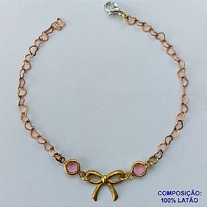 PULSEIRA PRONTO PARA O BANHO(CX96) - PULSEIRA COM LAÇO E  PEDRAS CRISTAIS ROSA TAMANHO 18CM - PESO TOTAL 2,5GR - BRU13653