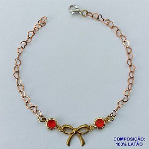 PULSEIRA PRONTO PARA O BANHO(CX96) - PULSEIRA COM LAÇO E  PEDRAS CRISTAIS VERMELHA TAMANHO 18CM - PESO TOTAL 2,5GR - BRU13654