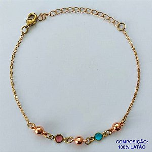 PULSEIRA PRONTO PARA O BANHO(CX96) - PULSEIRA COM BOLINHAS E PEDRAS CRISTAIS COLORIDAS + EXTENSOR TAMANHO 16CM - PESO TOTAL 1,5GR - BRU13658